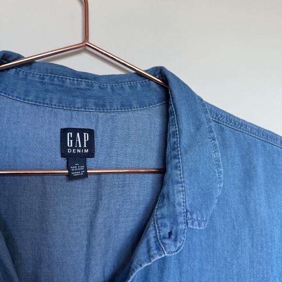 GAP Denim Shirt Womens XL Chambray Button Up Short Sleeve Cotton Preppy Western - Picture 4 of 7